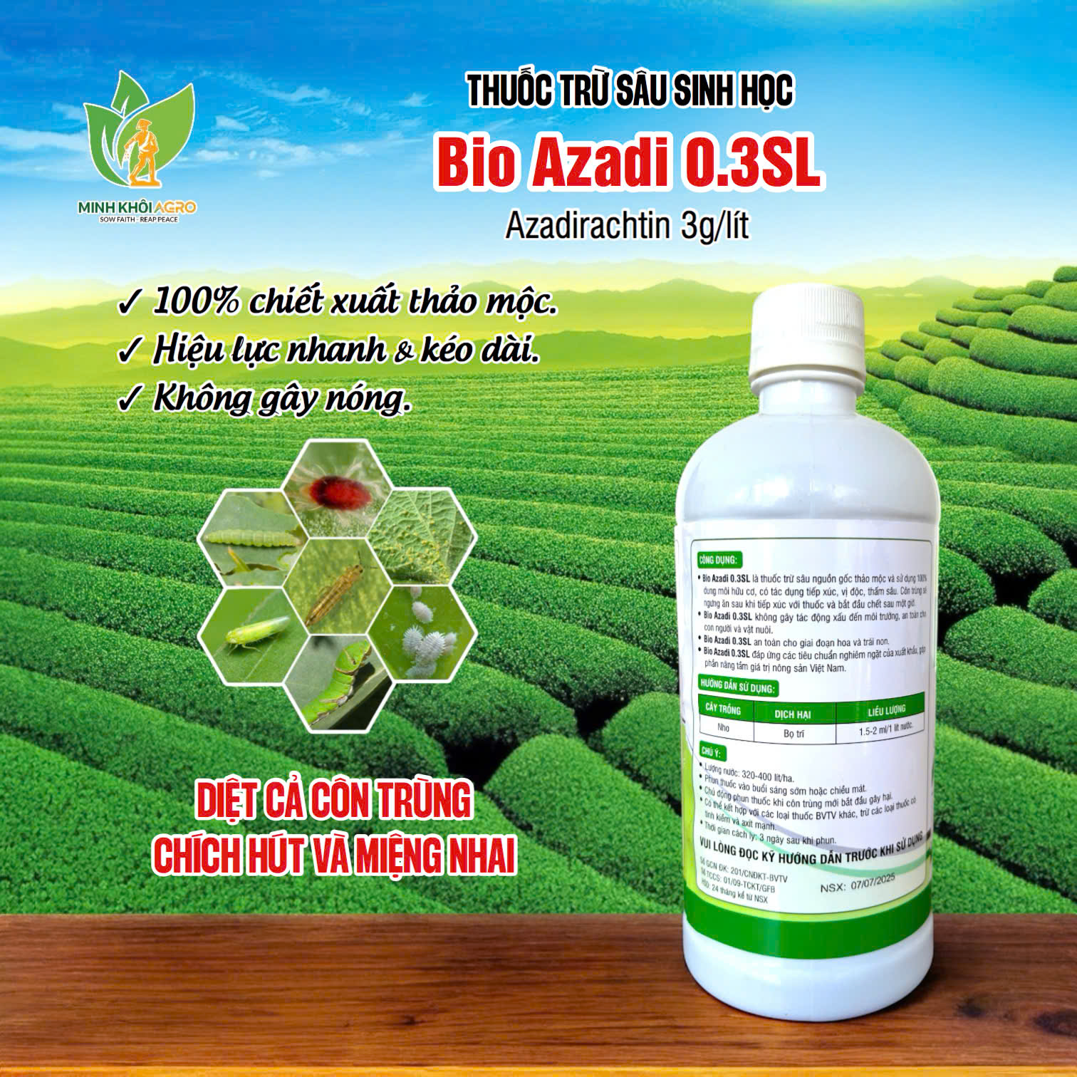 Thuốc trừ sâu gốc thảo mộc Bio Azadi 0.3SL - Chai 400ml